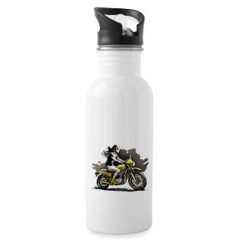 Frau auf Motorrad - Trinkflasche mit integriertem Trinkhalm - Weiß - Rechts