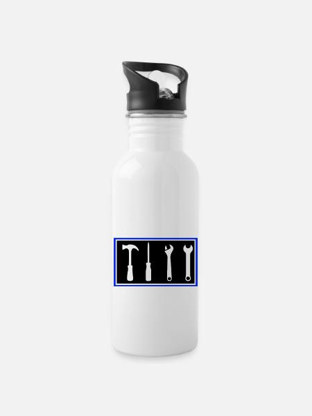 werkzeug - Trinkflasche mit integriertem Trinkhalm - Weiß