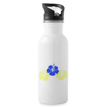 Hibiscus Flowers - Water bottle with straw - white - Right