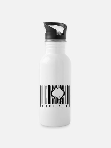 BARCODE-FREIHEIT - Trinkflasche mit integriertem Trinkhalm - Weiß