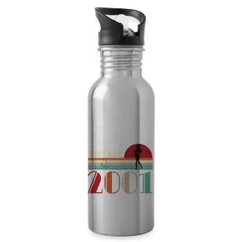 Jahrgang 2001 Geburtstag Retro Sonnenuntergang Design - Trinkflasche mit integriertem Trinkhalm - Lightsilver - Rechts