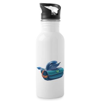 Niedlicher Delfin guckt aus einer Bauchtasche - Trinkflasche mit integriertem Trinkhalm - Weiß - Rechts
