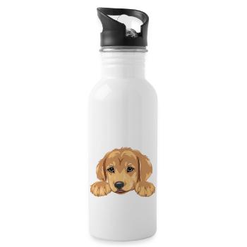 Niedlicher Golden Retriever Welpenkopf - Trinkflasche mit integriertem Trinkhalm - Weiß - Rechts