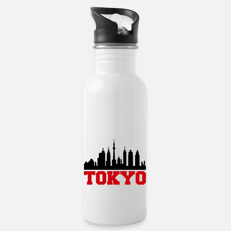 tokyo skyline - Trinkflasche mit integriertem Trinkhalm - Weiß
