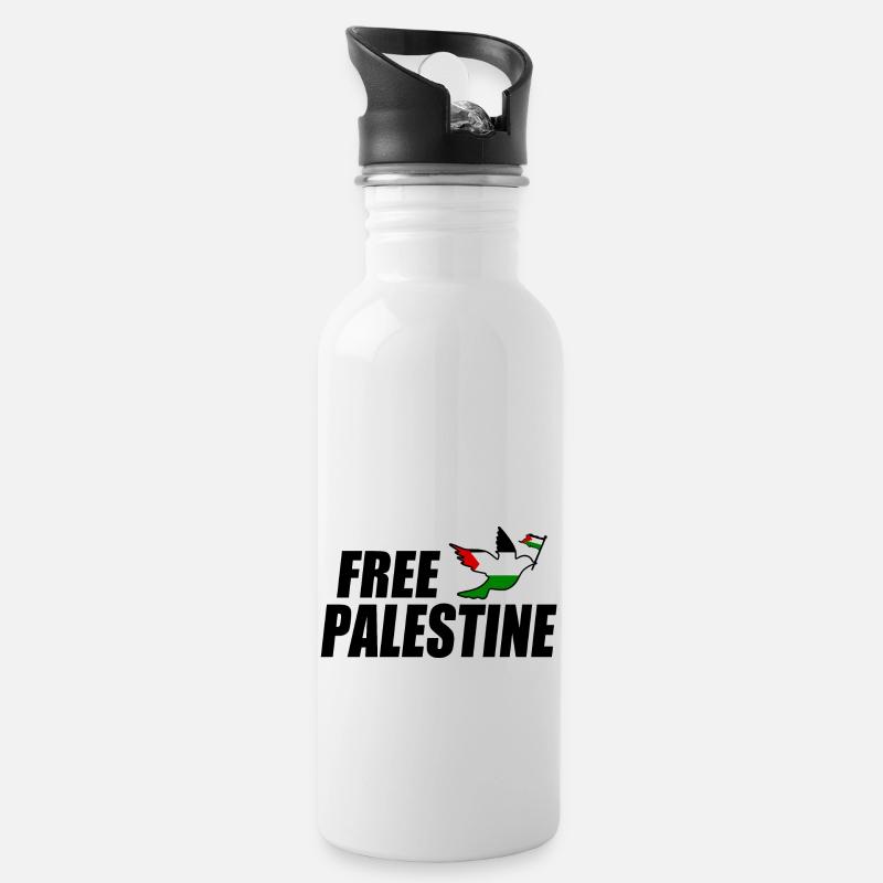 Free palestine - Gourde avec paille intégrée - blanc