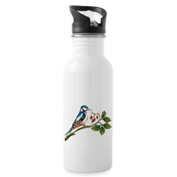 Bunter Vogel - Trinkflasche mit integriertem Trinkhalm - Weiß - Rechts