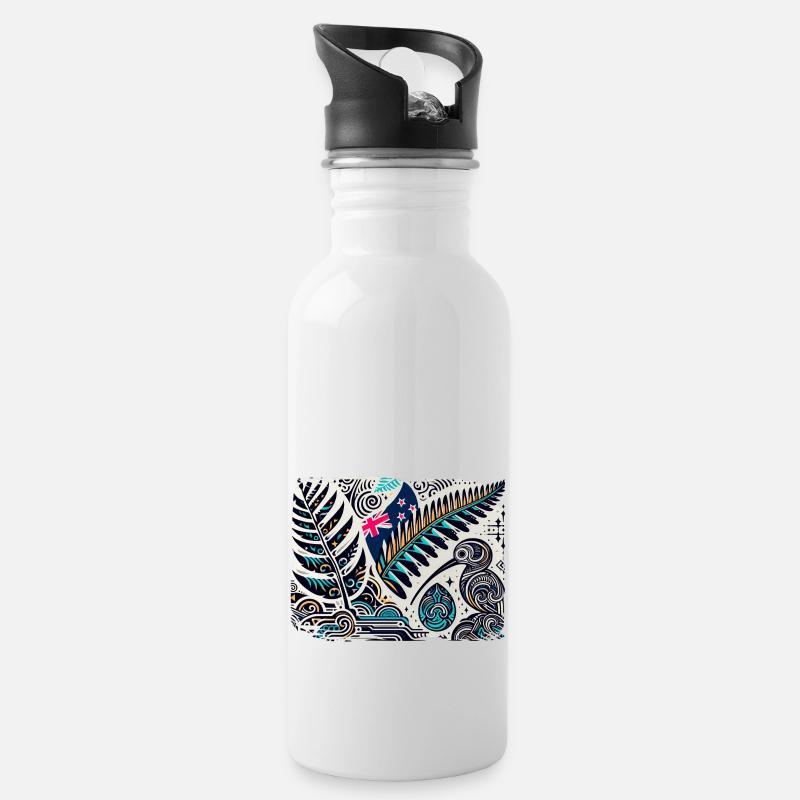 Neuseeland Aotearoa Kiwi 3 - Trinkflasche mit integriertem Trinkhalm - Weiß