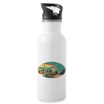 Benzinbrüder Tankstelle - Trinkflasche mit integriertem Trinkhalm - Weiß - Rechts
