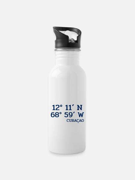 Curacao Coordinates - Koordinaten - Karibik - Trinkflasche mit integriertem Trinkhalm - Weiß