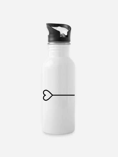 Herz-Pfeil - Trinkflasche mit integriertem Trinkhalm - Weiß