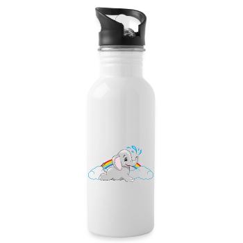 Elefantenbaby badet zwischen Regenbogen und Wolken - Trinkflasche mit integriertem Trinkhalm - Weiß - Rechts