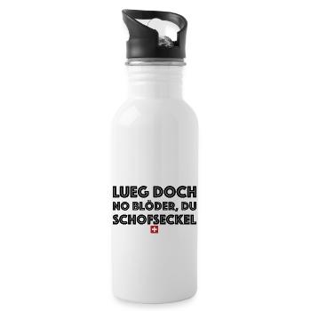 Lueg doch no blöder du Schofseckel Schweiz - Trinkflasche mit integriertem Trinkhalm - Weiß - Rechts