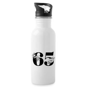 Numéro 65 floral noir - 65e anniversaire floral - Gourde avec paille intégrée - blanc - Droite