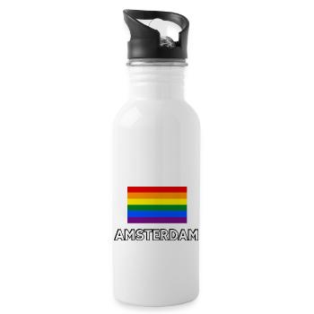Pride Flagge Amsterdam - Trinkflasche mit integriertem Trinkhalm - Weiß - Rechts