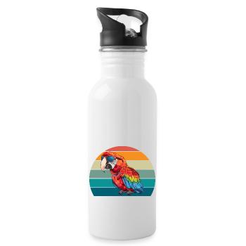 Papagei Retro Vogel Sommer - Trinkflasche mit integriertem Trinkhalm - Weiß - Rechts