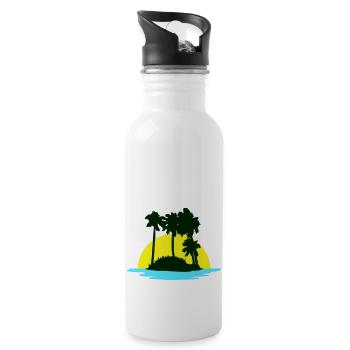 Palmen Insel Strand Urlaub Sonne Meer Schön Abend - Trinkflasche mit integriertem Trinkhalm - Weiß - Rechts