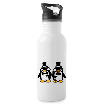 2 Pinguin Gentlemen Sir Herr Zylinder Hut Monokel - Trinkflasche mit integriertem Trinkhalm - Weiß - Rechts