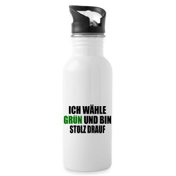 ich wähle grün und bin stolz darauf - Trinkflasche mit integriertem Trinkhalm - Weiß - Rechts