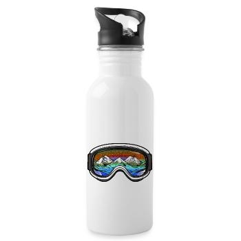 Ski Brille Symbol Berge Piste - Trinkflasche mit integriertem Trinkhalm - Weiß - Rechts