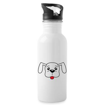 Dog Sticking Out Tongue Naughty Puppy Pet - Water bottle with straw - white - Right