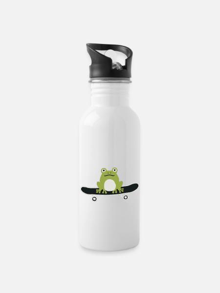 Skateboarding Frog - Water bottle with straw - white