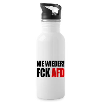 Fuck afd - Trinkflasche mit integriertem Trinkhalm - Weiß - Rechts