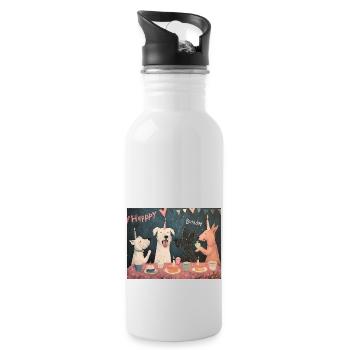 Happy Birthday dogs with cake - Trinkflasche mit integriertem Trinkhalm - Weiß - Rechts