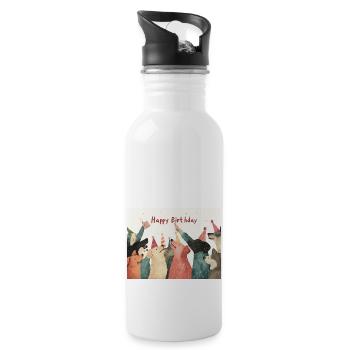 Happy Birthday dogs - Trinkflasche mit integriertem Trinkhalm - Weiß - Rechts