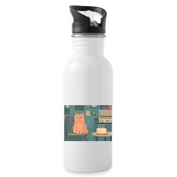 Happy Birthday cat - Trinkflasche mit integriertem Trinkhalm - Weiß - Rechts