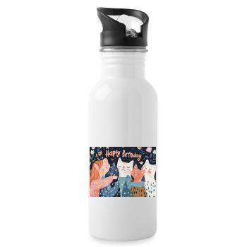 Happy Birthday cats - Trinkflasche mit integriertem Trinkhalm - Weiß - Rechts
