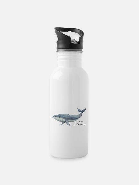 Der Blauwal - Trinkflasche mit integriertem Trinkhalm - Weiß