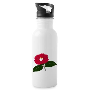 Rote Kamelienblüte Illustration2 - Trinkflasche mit integriertem Trinkhalm - Weiß - Rechts