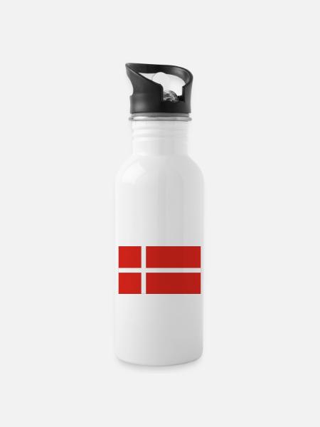 Dänemark - Trinkflasche mit integriertem Trinkhalm - Weiß