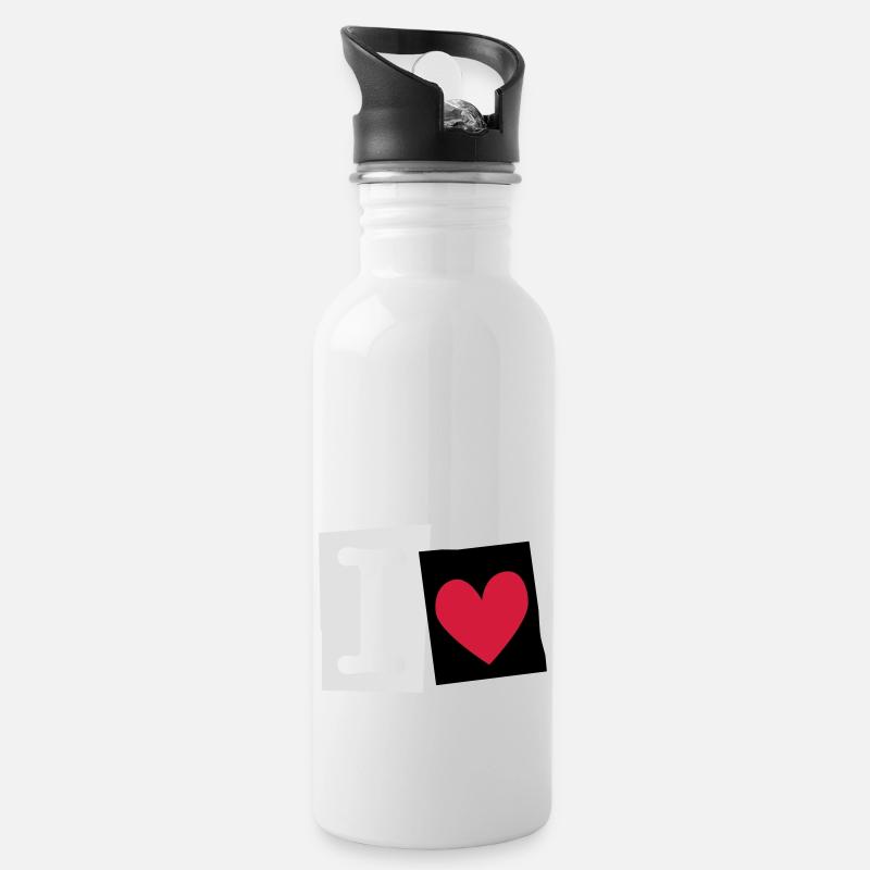 I Love (cutter font) - Gourde avec paille intégrée - blanc