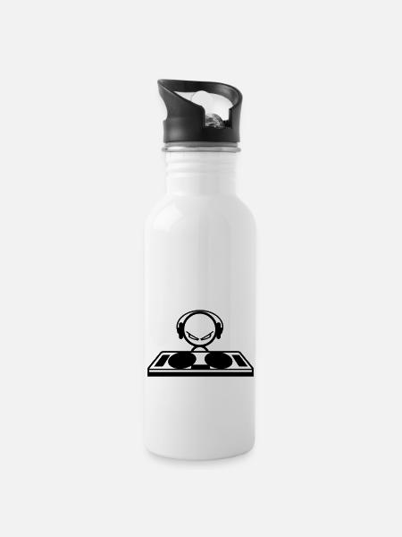 dj - Trinkflasche mit integriertem Trinkhalm - Weiß