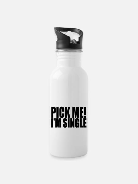 pick me i'm single - Trinkflasche mit integriertem Trinkhalm - Weiß