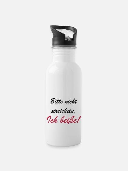 Bitte nicht streicheln - Trinkflasche mit integriertem Trinkhalm - Weiß