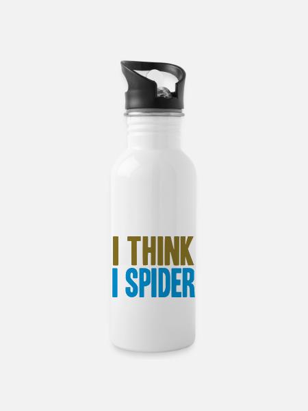 ICH GLAUB ICH SPINNE (DENGLISCH) - Trinkflasche mit integriertem Trinkhalm - Weiß
