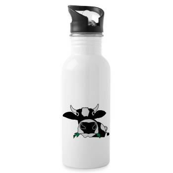Happy cow eating healthy gras - Water bottle with straw - white - Right