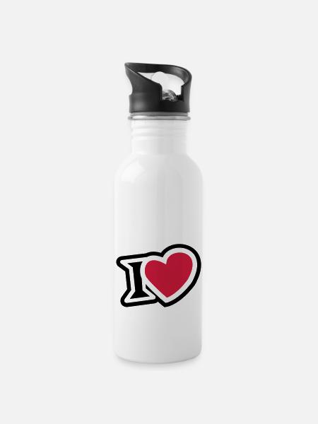 I love 2 clr - Water bottle with straw - white