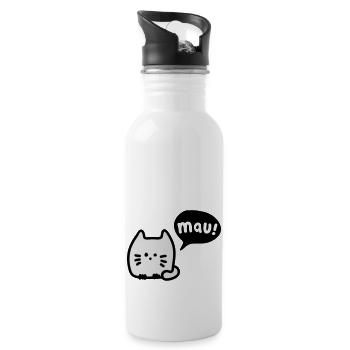 Katze mauzt 3 - Trinkflasche mit integriertem Trinkhalm - Weiß - Rechts