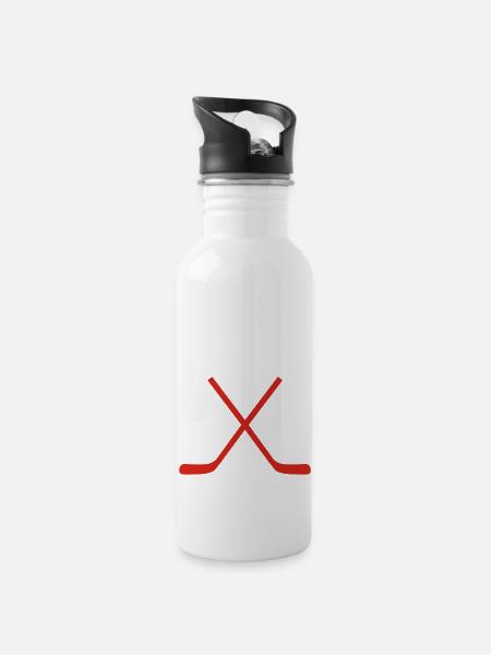 hockey - Trinkflasche mit integriertem Trinkhalm - Weiß