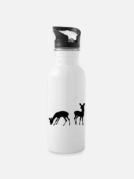 Rehe - Trinkflasche mit integriertem Trinkhalm - Weiß