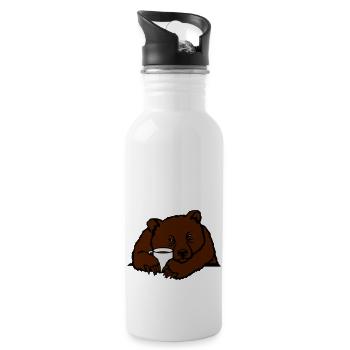 Morgenmuffel Bär - Trinkflasche mit integriertem Trinkhalm - Weiß - Rechts