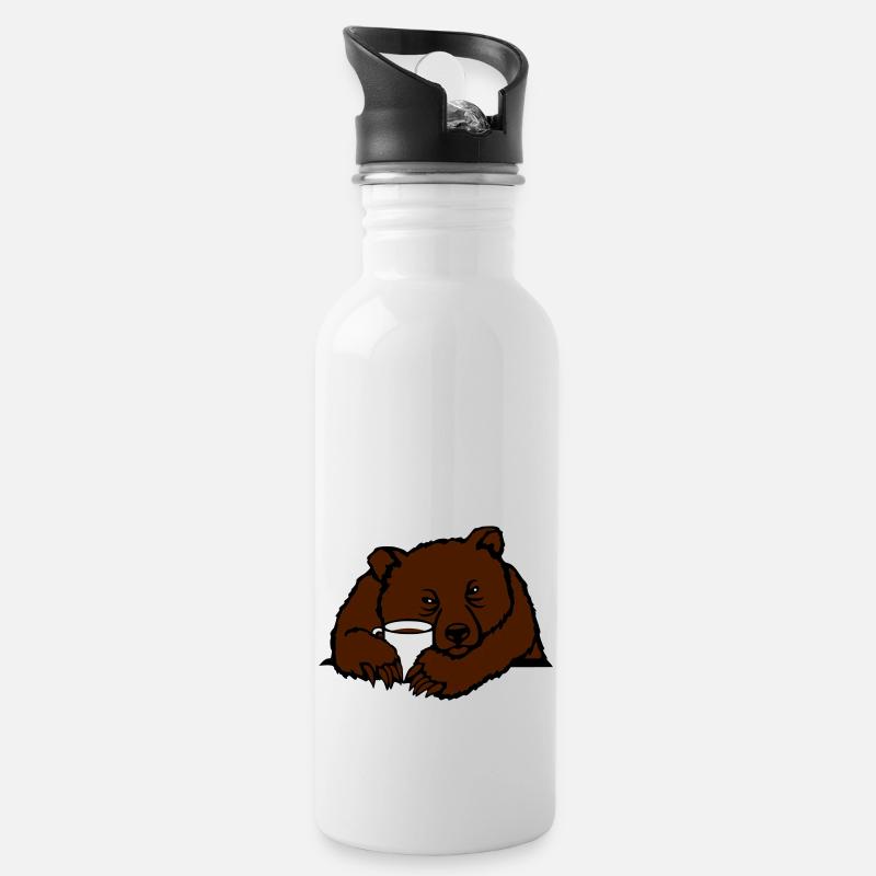 Morgenmuffel Bär - Trinkflasche mit integriertem Trinkhalm - Weiß