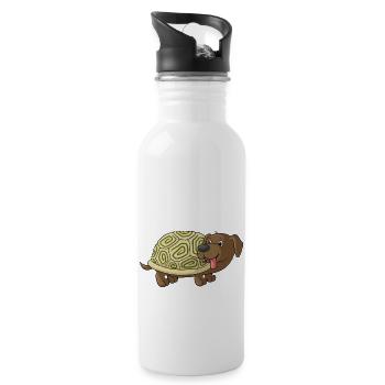 Niedliche Comic Dackelkröte - Trinkflasche mit integriertem Trinkhalm - Weiß - Rechts