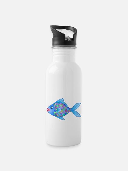 Fatty der Fisch - Trinkflasche mit integriertem Trinkhalm - Weiß