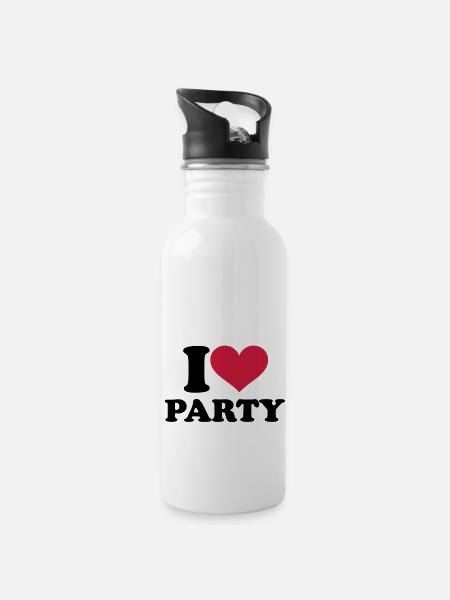 Party - Water bottle with straw - white
