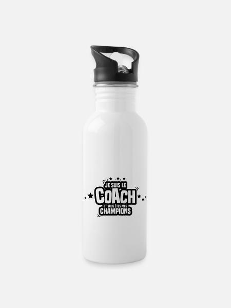je suis le coach vous êtes mes champions - Gourde avec paille intégrée - blanc