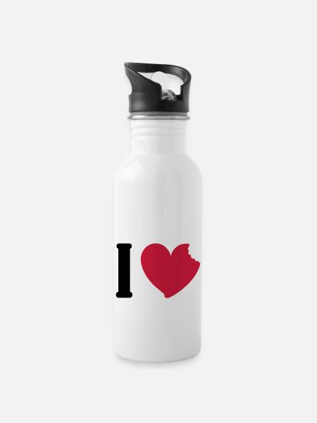 i love to eat - Water bottle with straw - white